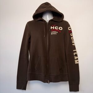 Hollister HCO Laguna Beach Brown Full Zip Hoodie Y2K Early 2000s Women Size L